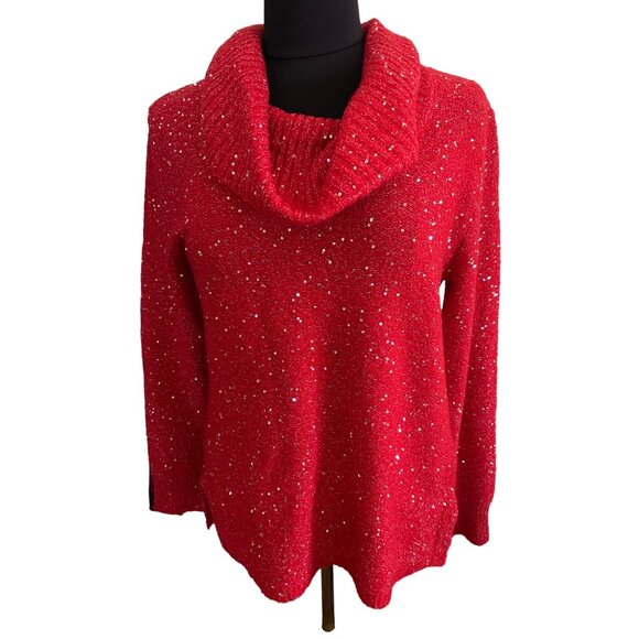 Ruby Rd. Sweaters - Ruby Rd. Red Sequin Cowl Neck Long Sleeve Sweater Size Small